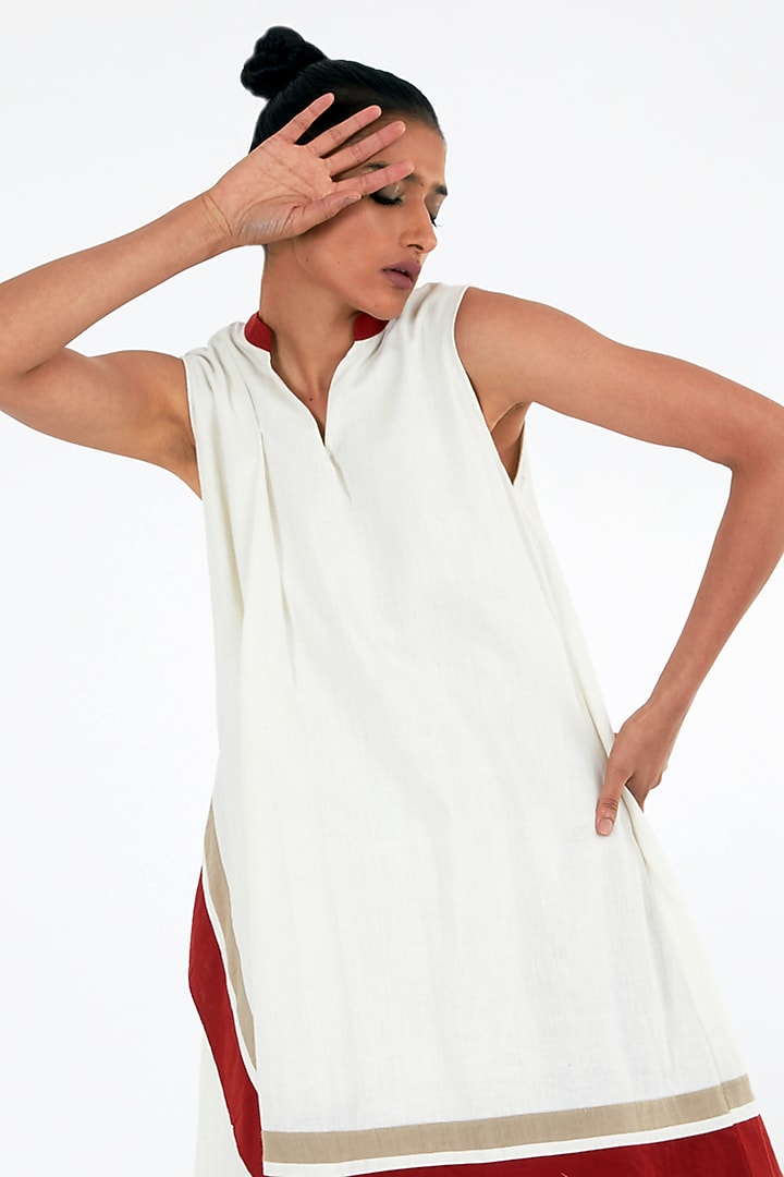 White Handloom Cotton Layered Midi Summer Dress by MADDER MUCH at Pernia's Pop Up Shop