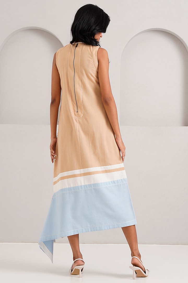 Latte-Colored Handloom Cotton Hand Embroidered Midi Vacation Dress by MADDER MUCH at Pernia's Pop Up Shop