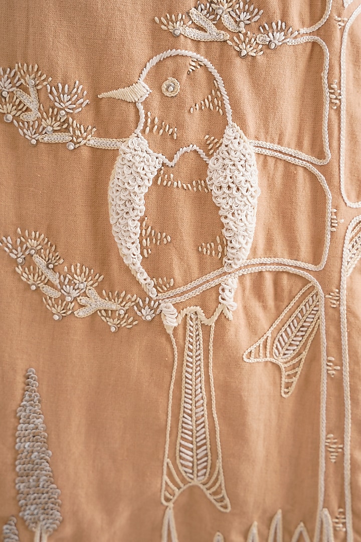 Latte-Colored Handloom Cotton Hand Embroidered Midi Vacation Dress by MADDER MUCH at Pernia's Pop Up Shop