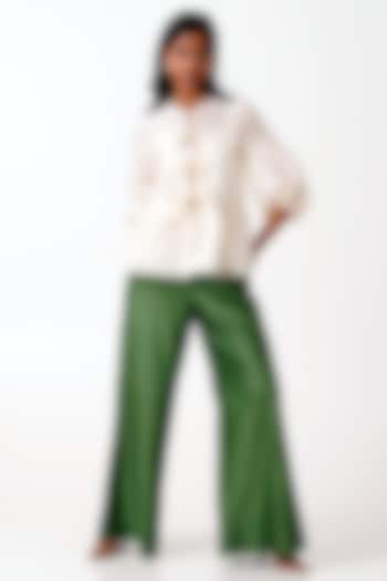 Pine Green Handloom Chanderi Pant Set by MADDER MUCH at Pernia's Pop Up Shop