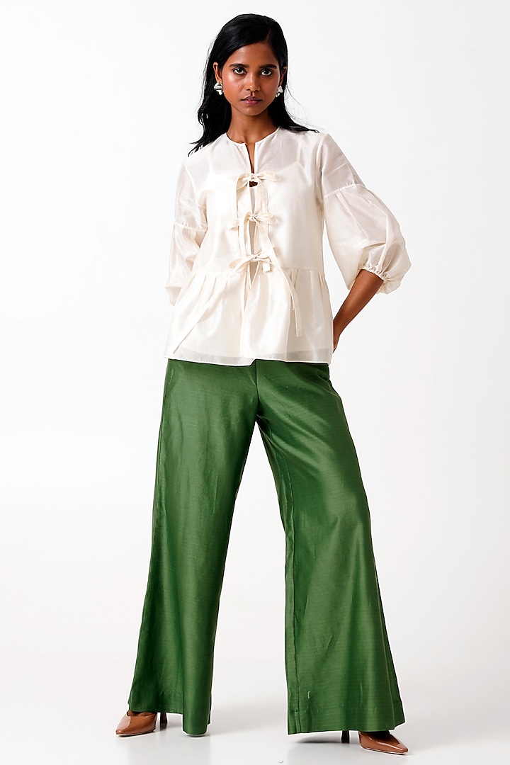 Pine Green Handloom Chanderi Pant Set by MADDER MUCH at Pernia's Pop Up Shop