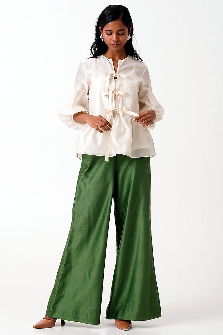 Pine Green Handloom Chanderi Pant Set by MADDER MUCH at Pernia's Pop Up Shop