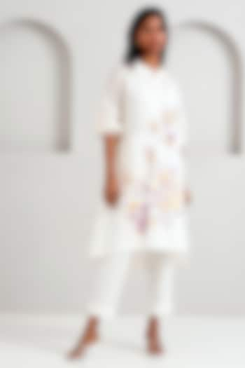 White Handloom Cotton Hand Embroidered Tunic Set by MADDER MUCH at Pernia's Pop Up Shop