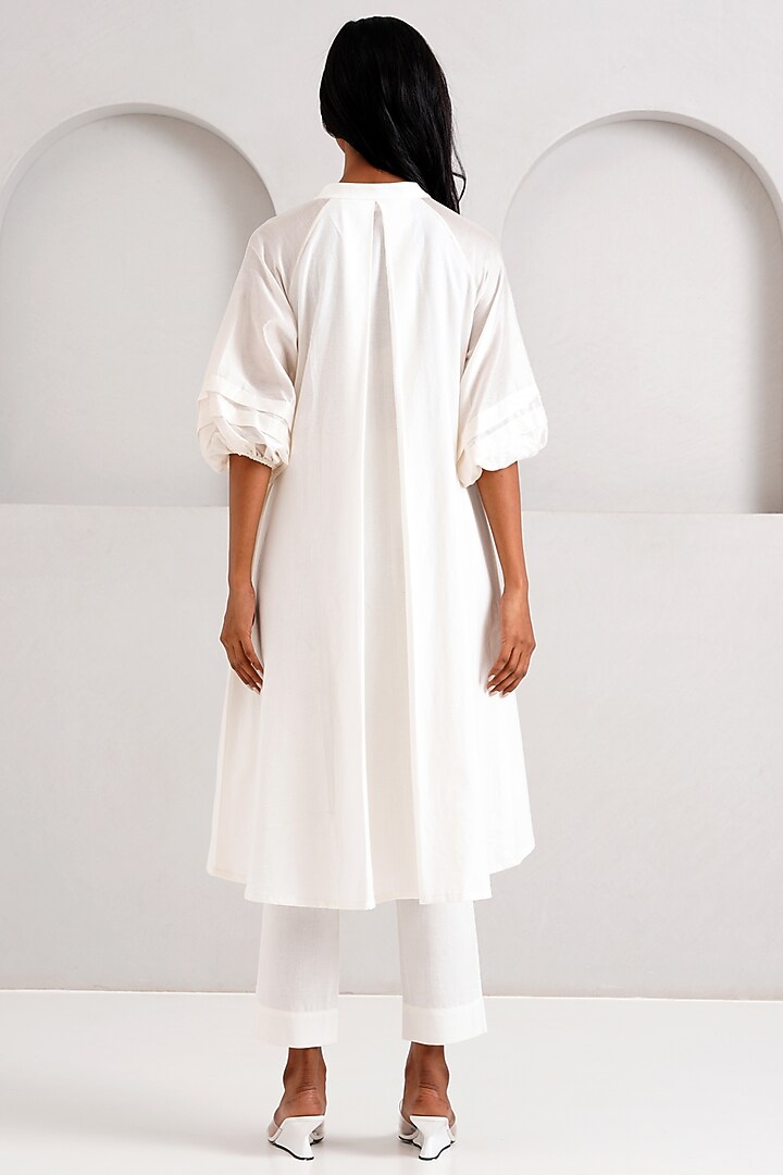 White Handloom Cotton Hand Embroidered Tunic Set by MADDER MUCH at Pernia's Pop Up Shop