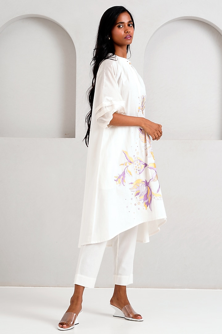 White Handloom Cotton Hand Embroidered Tunic Set by MADDER MUCH at Pernia's Pop Up Shop