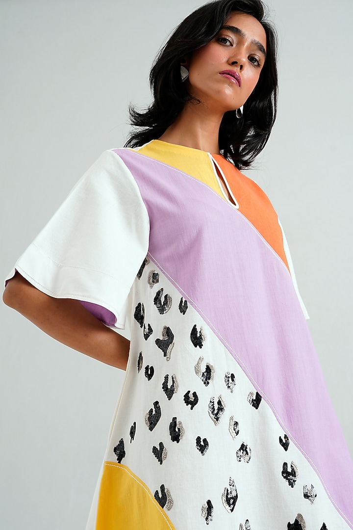 Multi-Colored Handloom Cotton Hand Embroidered Mini Summer Dress by MADDER MUCH at Pernia's Pop Up Shop
