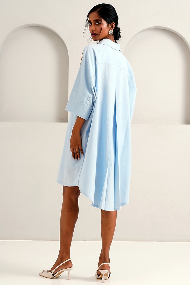 Ice Blue Handloom Cotton Hand Embroidered Summer Dress by MADDER MUCH at Pernia's Pop Up Shop