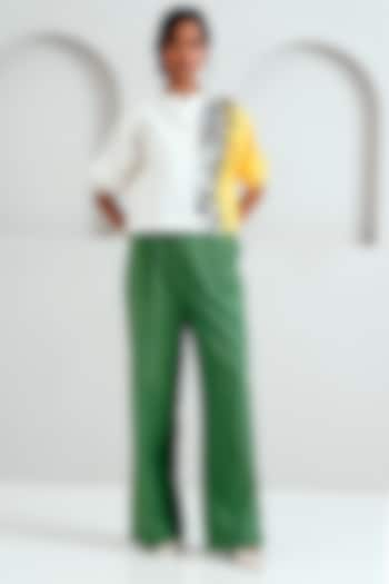 Pine Green Handloom Cotton Pleated Long Pant Set by MADDER MUCH at Pernia's Pop Up Shop