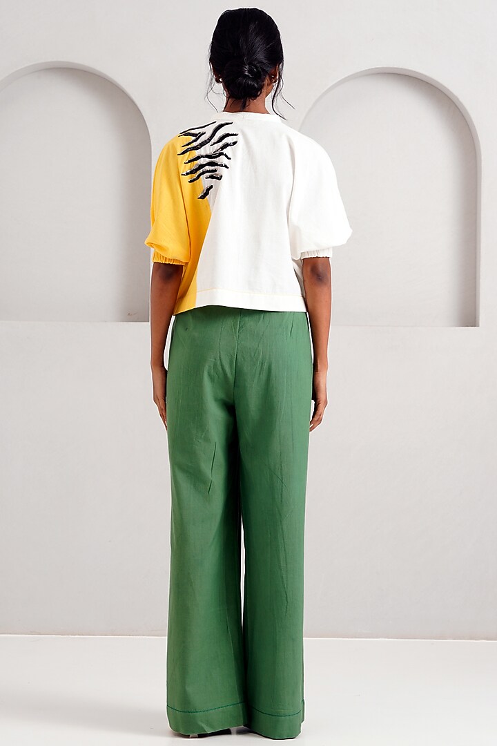 Pine Green Handloom Cotton Pleated Long Pant Set by MADDER MUCH at Pernia's Pop Up Shop