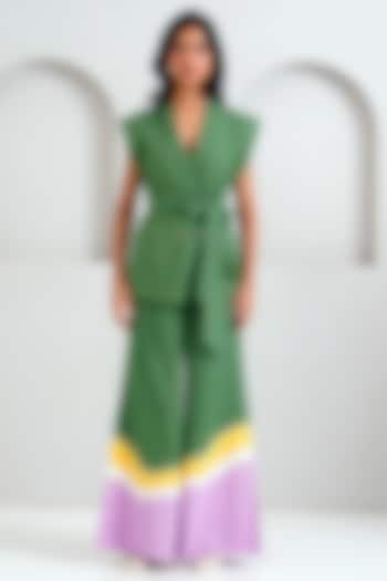 Pine Green Handloom Cotton Flared Pant Set by MADDER MUCH at Pernia's Pop Up Shop