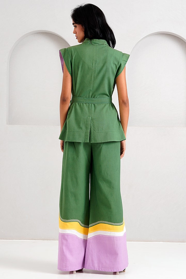 Pine Green Handloom Cotton Flared Pant Set by MADDER MUCH at Pernia's Pop Up Shop