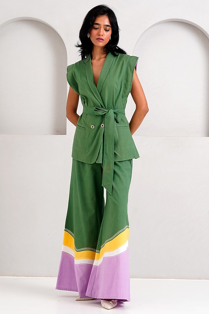 Pine Green Handloom Cotton Flared Pant Set by MADDER MUCH at Pernia's Pop Up Shop