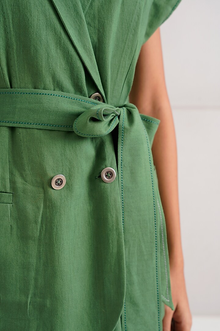 Pine Green Handloom Cotton Flared Pant Set by MADDER MUCH at Pernia's Pop Up Shop