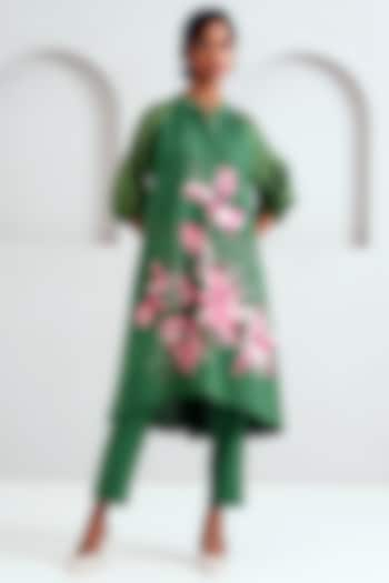 Pine Green Handloom Cotton Embroidered Tunic Set by MADDER MUCH at Pernia's Pop Up Shop