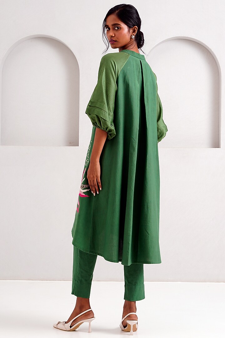 Pine Green Handloom Cotton Embroidered Tunic Set by MADDER MUCH at Pernia's Pop Up Shop