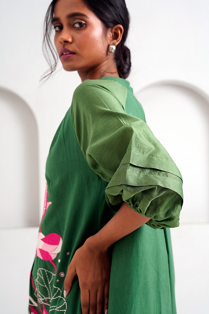 Pine Green Handloom Cotton Embroidered Tunic Set by MADDER MUCH at Pernia's Pop Up Shop