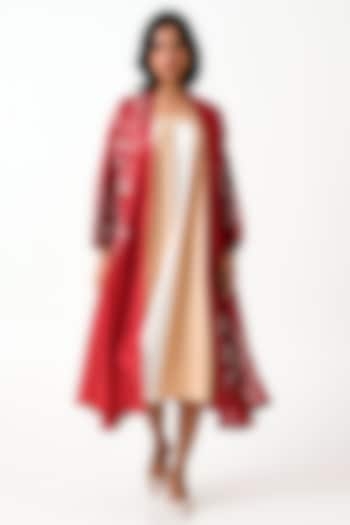 Madder Red Handloom Chanderi Silk Embroidered Jacket by MADDER MUCH at Pernia's Pop Up Shop