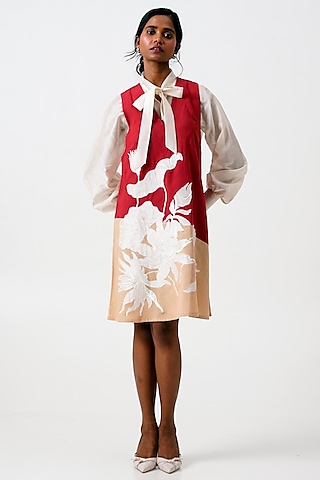 Madder Red Handloom Cotton Embroidered Short Dress by MADDER MUCH