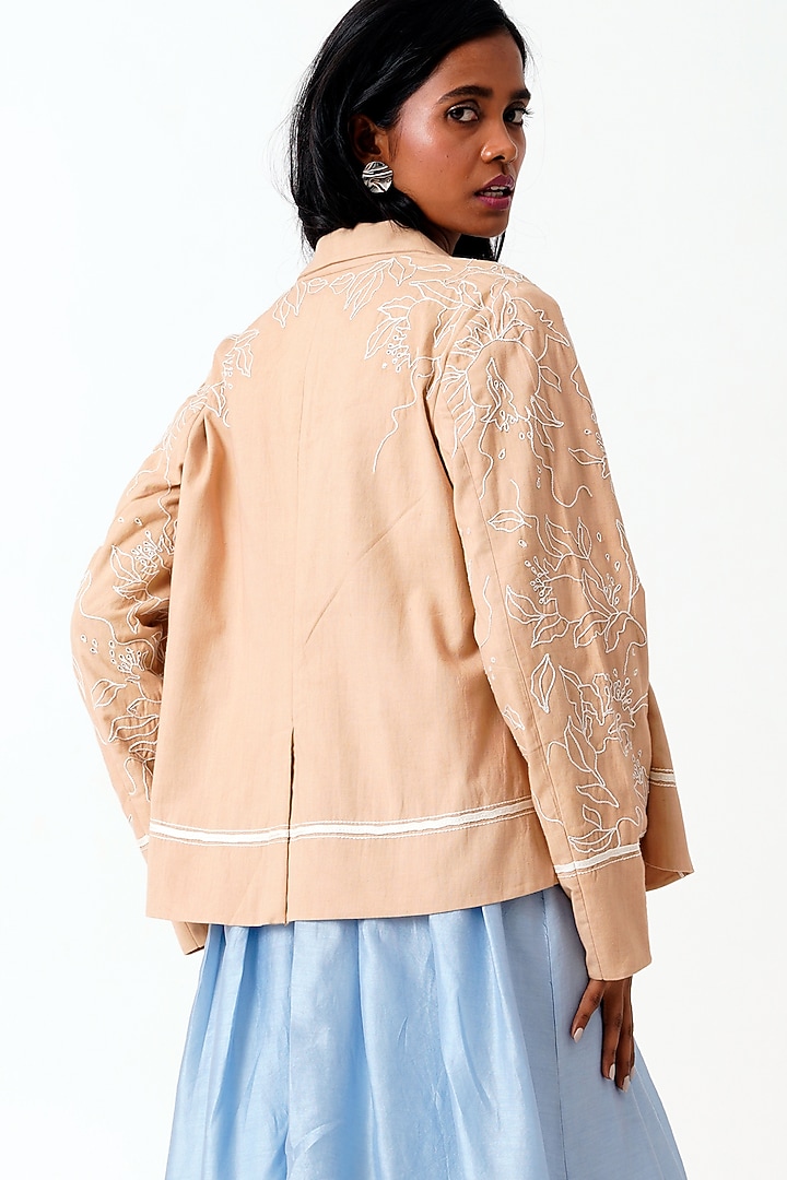 Latte Handloom Cotton Embroidered Blazer by MADDER MUCH at Pernia's Pop Up Shop