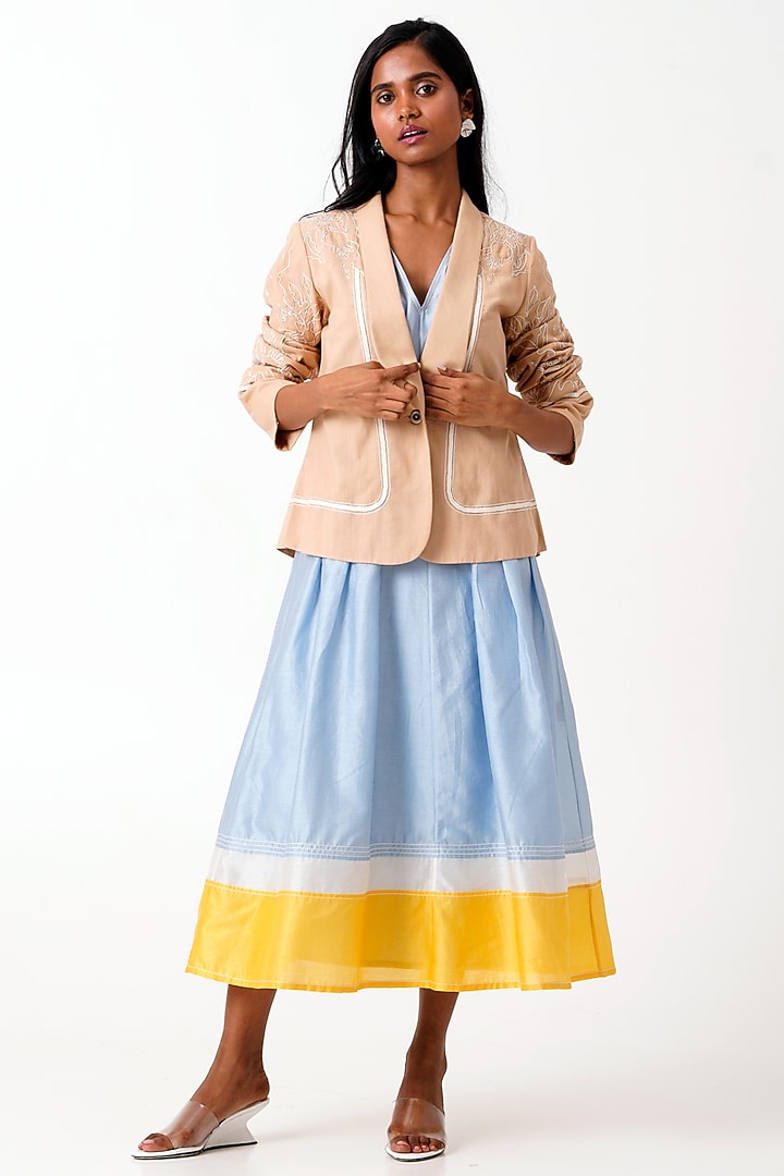 Latte Handloom Cotton Embroidered Blazer by MADDER MUCH at Pernia's Pop Up Shop