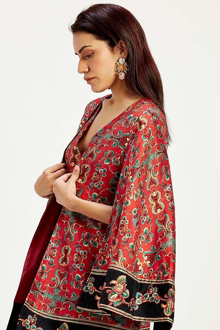 Madder Red Handloom Chanderi Tissue Zari & Chanderi Silk Jacket Cocktail Dress by MADDER MUCH at Pernia's Pop Up Shop