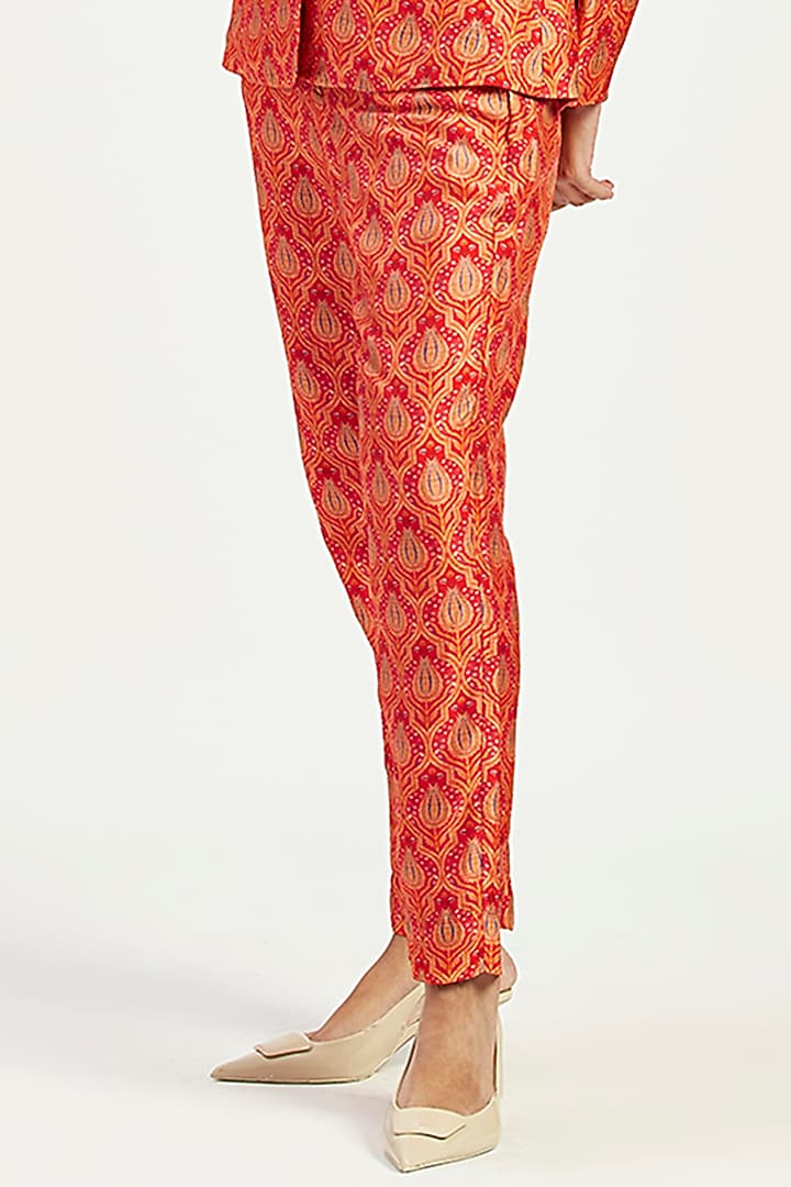 Orange Handloom Chanderi Tissue Zari & Chanderi Silk Blazer Set by MADDER MUCH at Pernia's Pop Up Shop