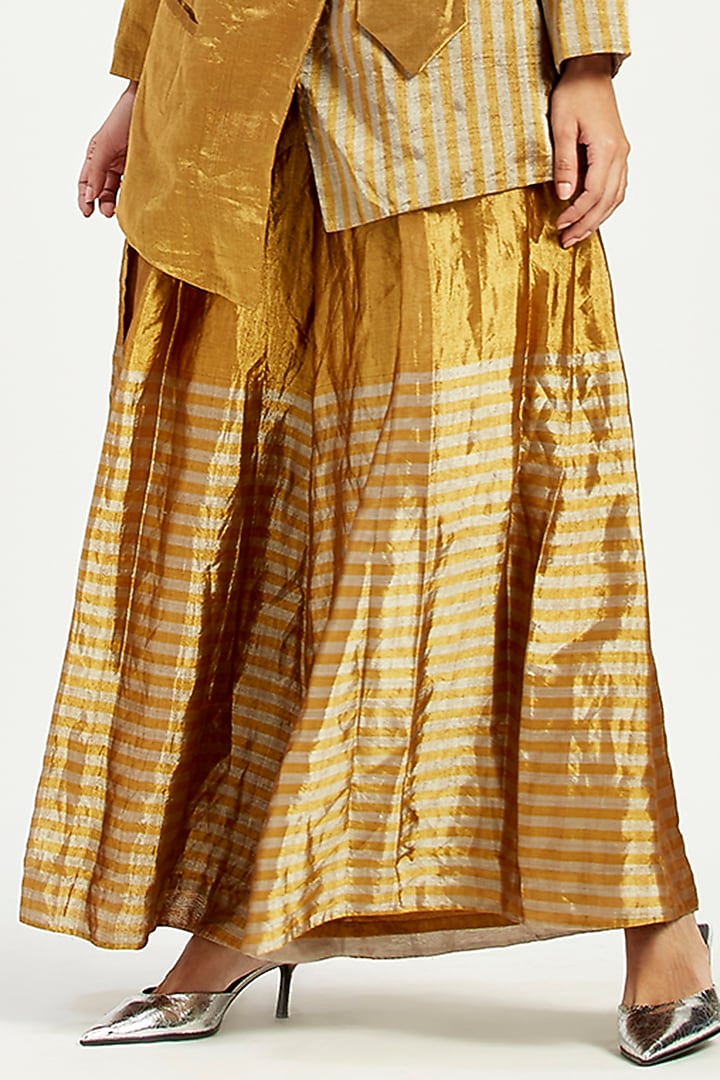 Ocher Handloom Chanderi Tissue Zari & Chanderi Silk Bow Blazer Set by MADDER MUCH at Pernia's Pop Up Shop