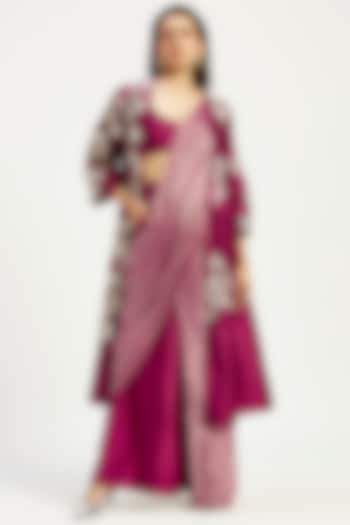 Purple Handloom Chanderi Tissue Zari & Chanderi Silk Jacket Pant Saree Set by MADDER MUCH at Pernia's Pop Up Shop