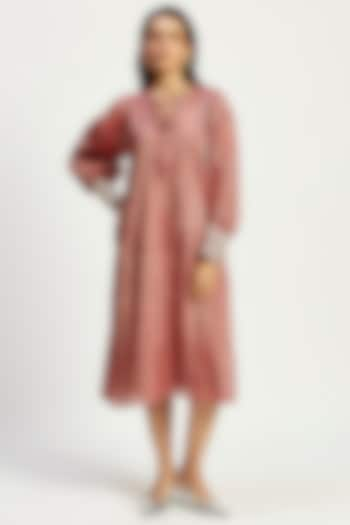 Madder Red Handloom Chanderi Tissue Zari & Chanderi Silk Midi Dress by MADDER MUCH at Pernia's Pop Up Shop