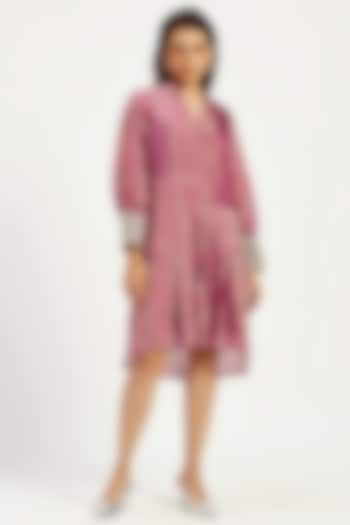 Pink Handloom Chanderi Tissue Zari & Chanderi Silk High-Low Dress by MADDER MUCH at Pernia's Pop Up Shop