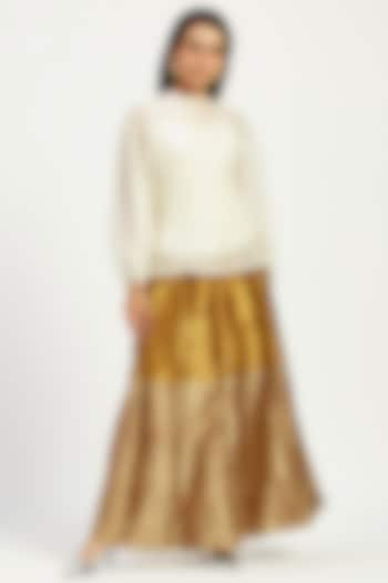 Ocher Handloom Chanderi Tissue Zari & Chanderi Silk Pant Set by MADDER MUCH at Pernia's Pop Up Shop