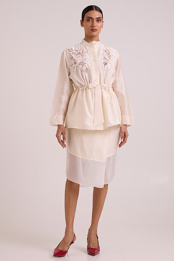 Ivory Pure Handloom Chanderi Silk Skirt Set by MADDER MUCH at Pernia's Pop Up Shop