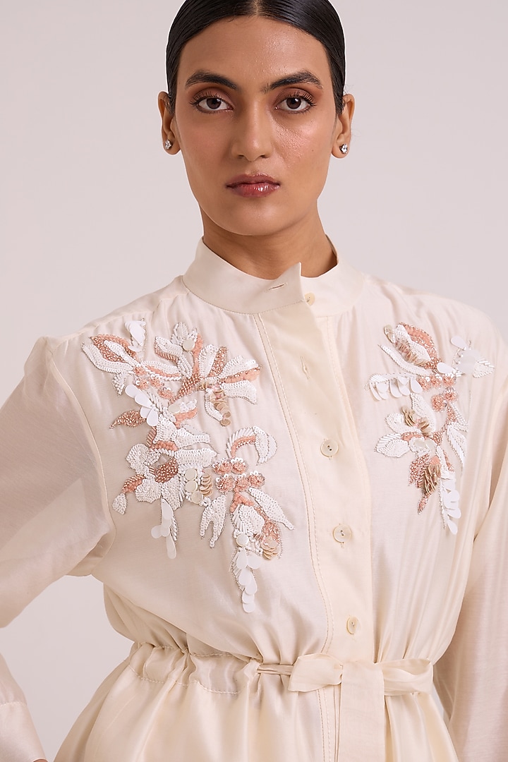 Ivory Pure Handloom Chanderi Silk Skirt Set by MADDER MUCH at Pernia's Pop Up Shop