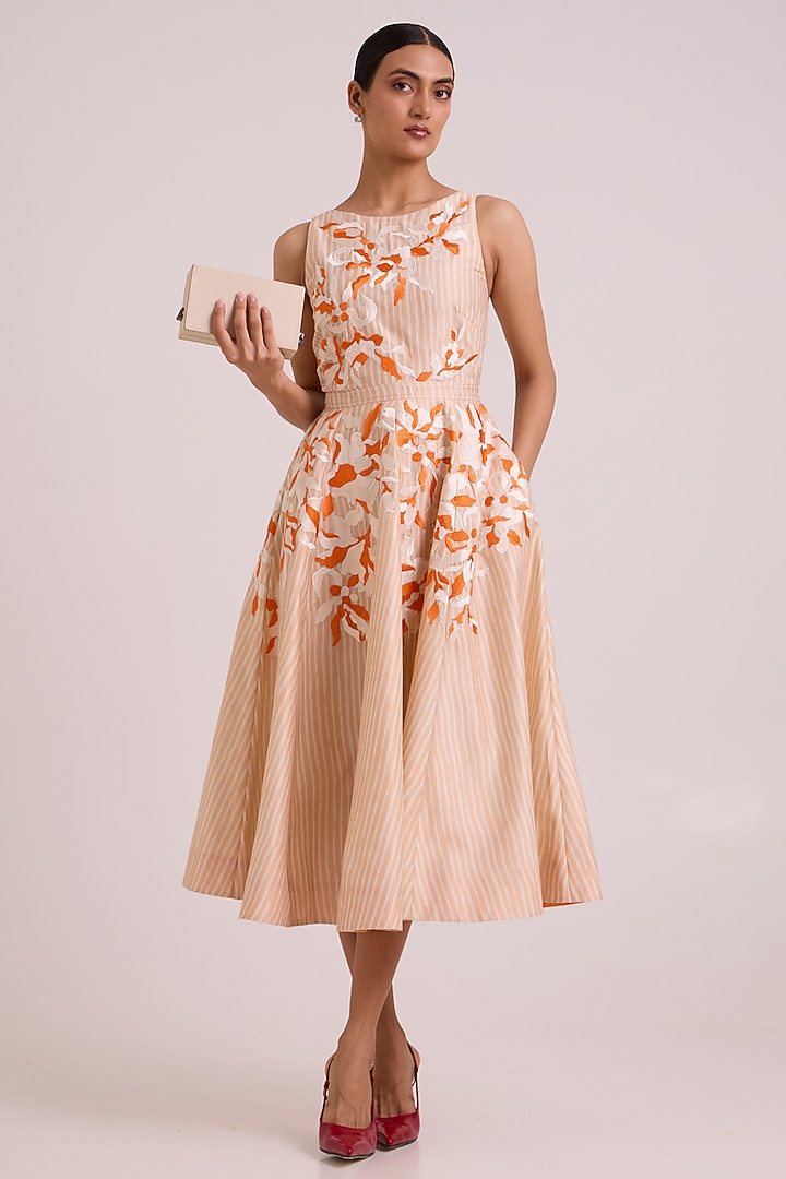 Multi-Colored Pure Handloom Chanderi Silk Embroidered Vacation Dress by MADDER MUCH at Pernia's Pop Up Shop