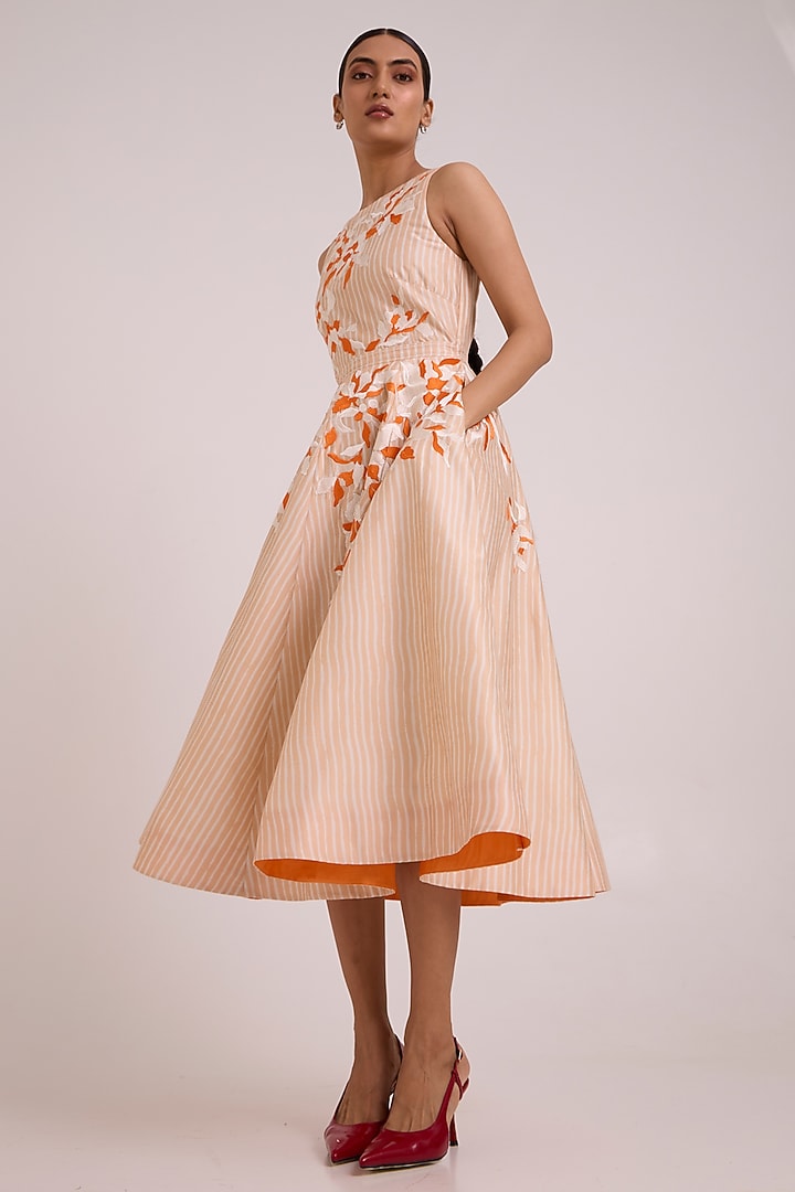 Multi-Colored Pure Handloom Chanderi Silk Embroidered Vacation Dress by MADDER MUCH at Pernia's Pop Up Shop