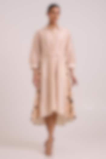 Almond Pure Handloom Chanderi Silk Embroidered Shirt Vacation Dress by MADDER MUCH at Pernia's Pop Up Shop