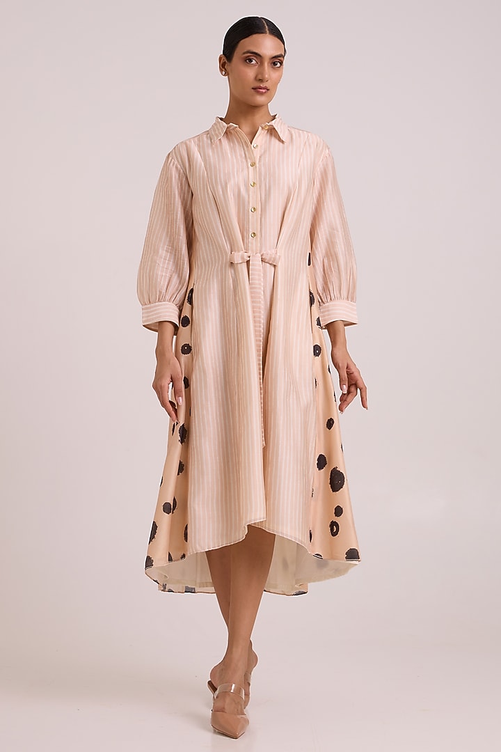 Almond Pure Handloom Chanderi Silk Embroidered Shirt Vacation Dress by MADDER MUCH at Pernia's Pop Up Shop