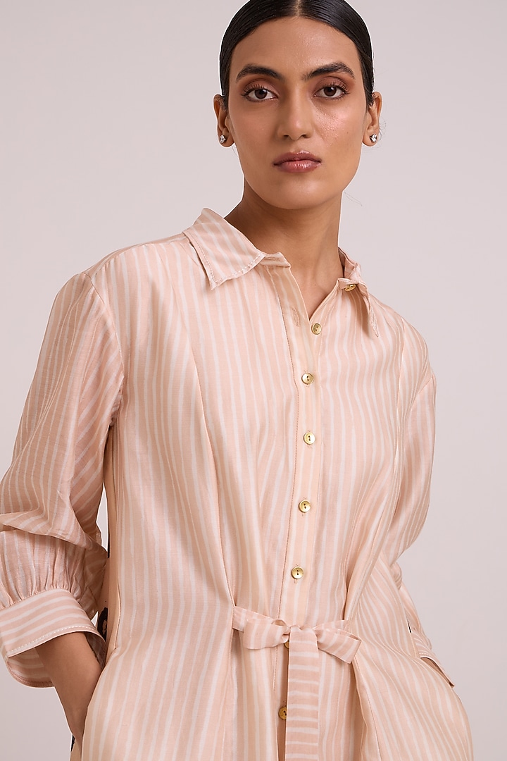 Almond Pure Handloom Chanderi Silk Embroidered Shirt Vacation Dress by MADDER MUCH at Pernia's Pop Up Shop