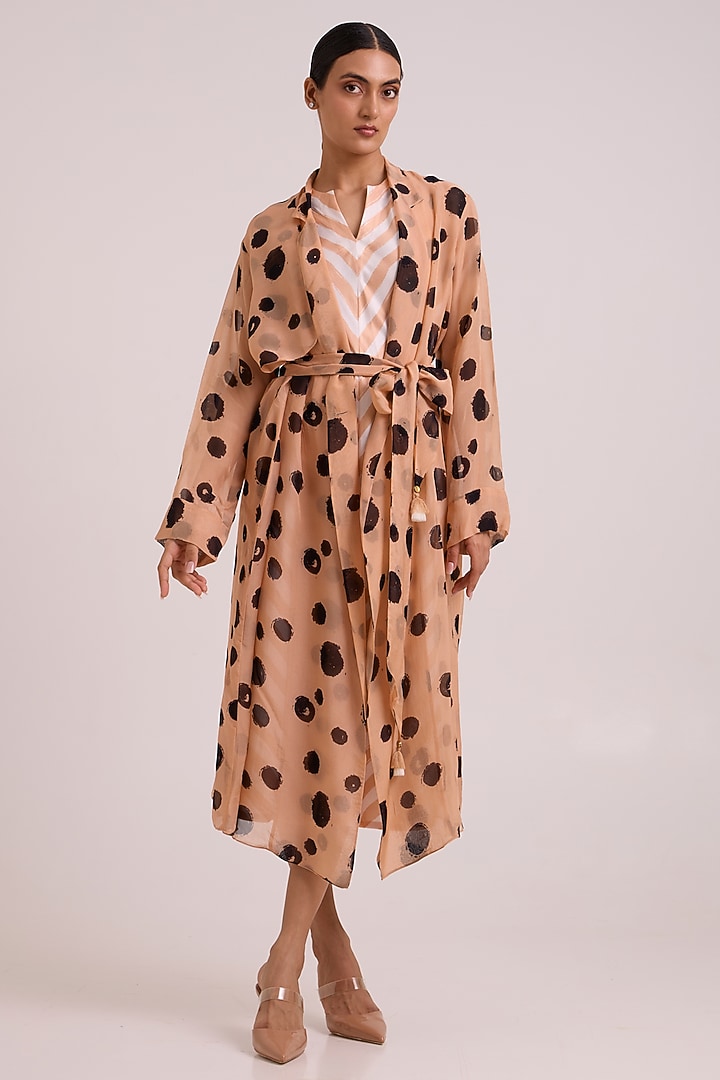 Almond Organza Printed Trench Coat With Vacation Dress by MADDER MUCH at Pernia's Pop Up Shop