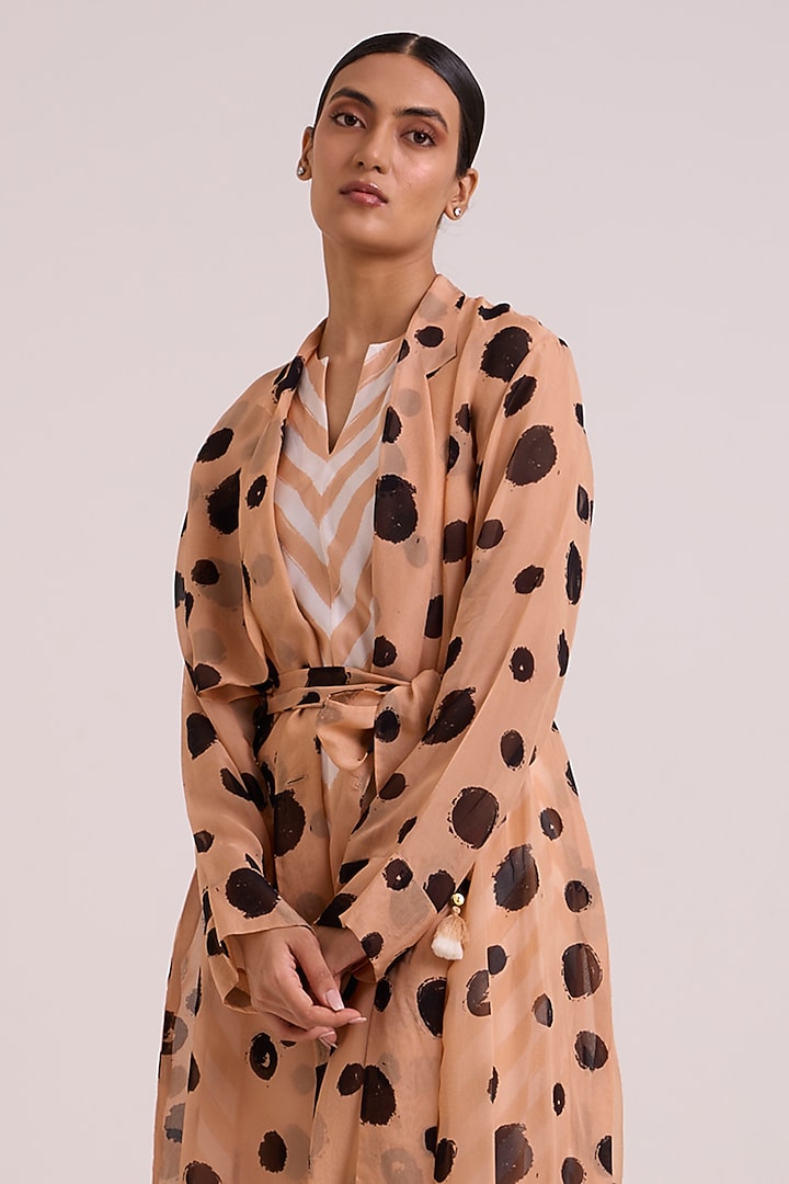 Almond Organza Printed Trench Coat With Vacation Dress by MADDER MUCH at Pernia's Pop Up Shop