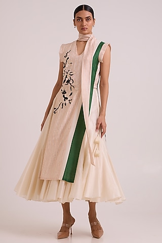 Multi-Colored Pure Handloom Chanderi Silk Skirt Set by MADDER MUCH