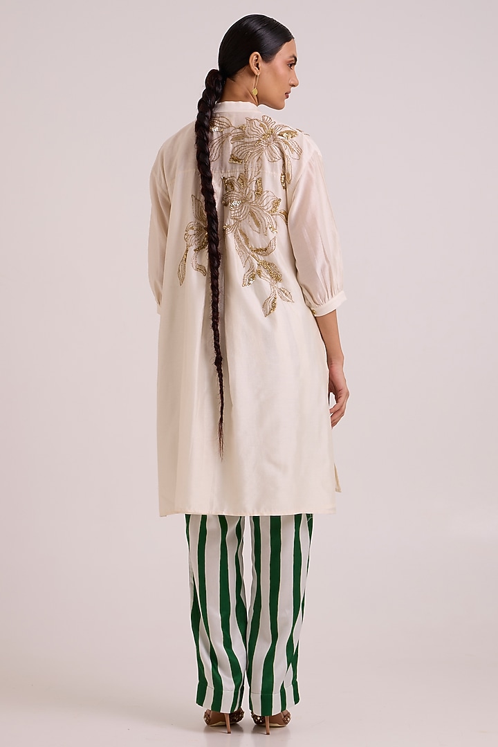 Ivory Pure Handloom Chanderi Silk Embroidered Tunic Set by MADDER MUCH at Pernia's Pop Up Shop