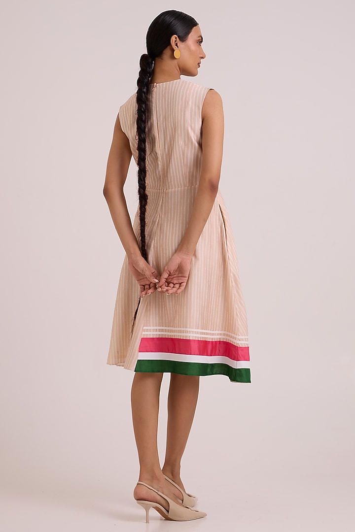 Almond Pure Handloom Chanderi Silk Printed Vacation Dress by MADDER MUCH at Pernia's Pop Up Shop