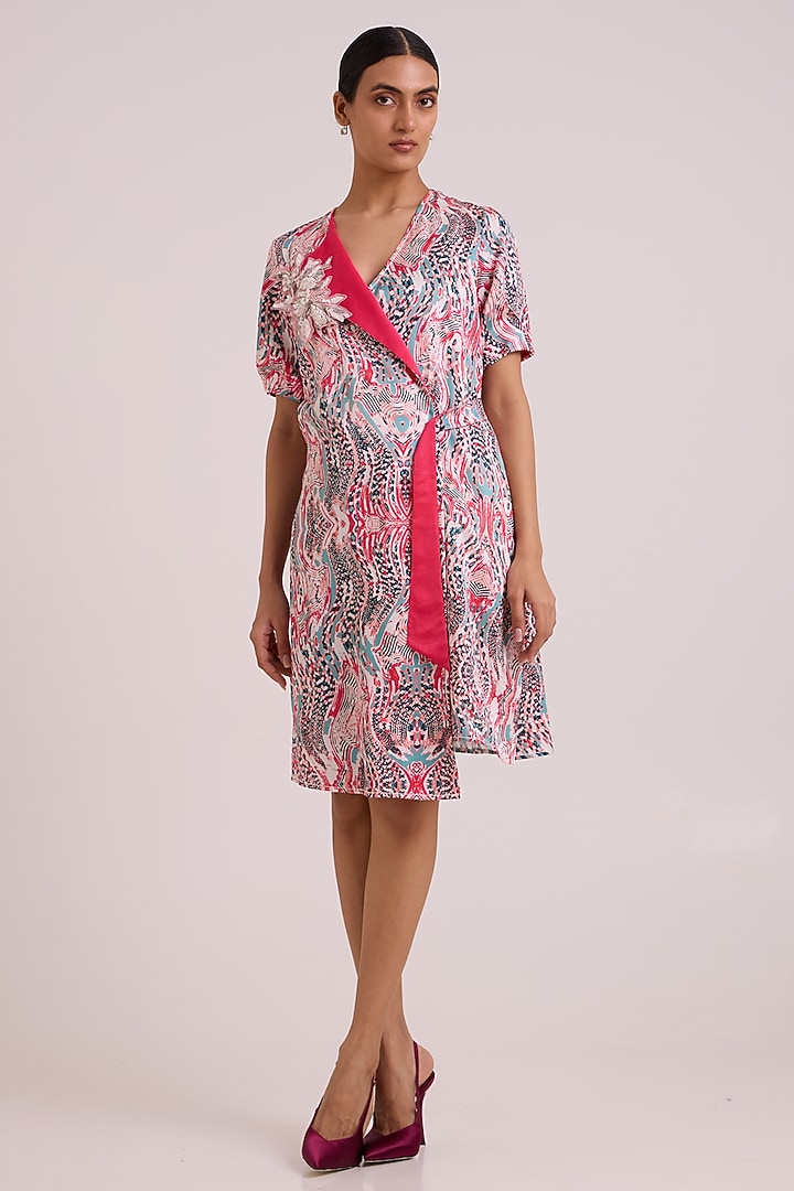 Multi-Colored Bemberg Cotton Satin Printed Wrap Summer Dress by MADDER MUCH at Pernia's Pop Up Shop