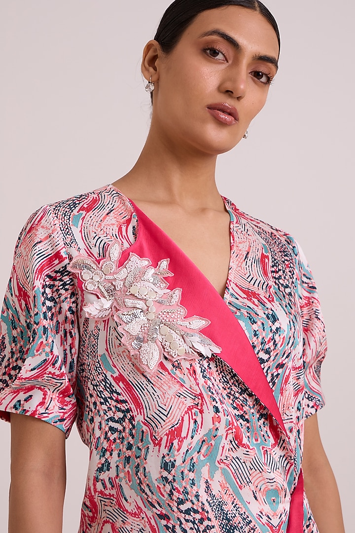 Multi-Colored Bemberg Cotton Satin Printed Wrap Summer Dress by MADDER MUCH at Pernia's Pop Up Shop