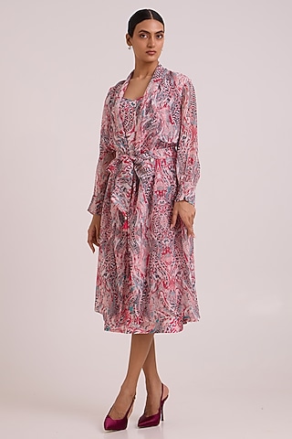 Multi-Colored Organza Printed Trench Coat With Dress by MADDER MUCH