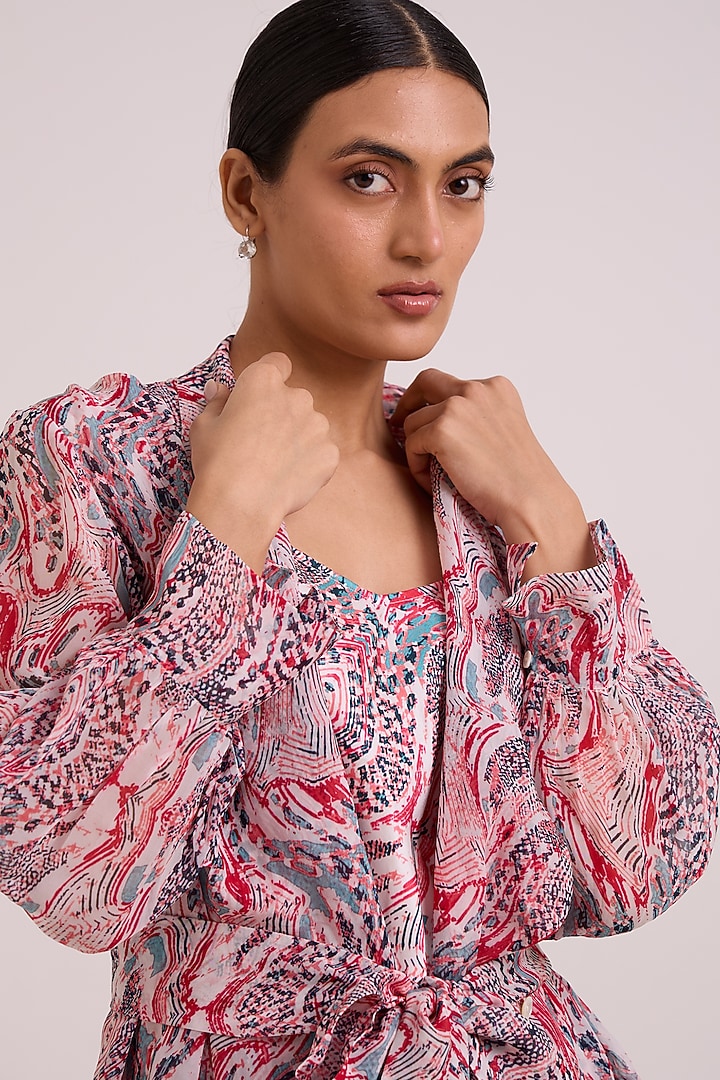 Multi-Colored Organza Printed Trench Coat With Vacation Dress by MADDER MUCH at Pernia's Pop Up Shop