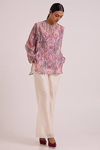 Ivory Handloom Chanderi Silk Pant Set by MADDER MUCH