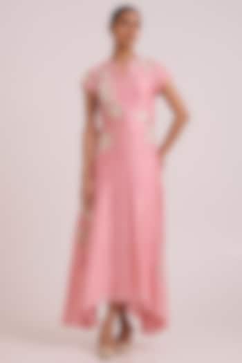 Blush Pure Handloom Chanderi Silk Embroidered Vacation Dress by MADDER MUCH at Pernia's Pop Up Shop