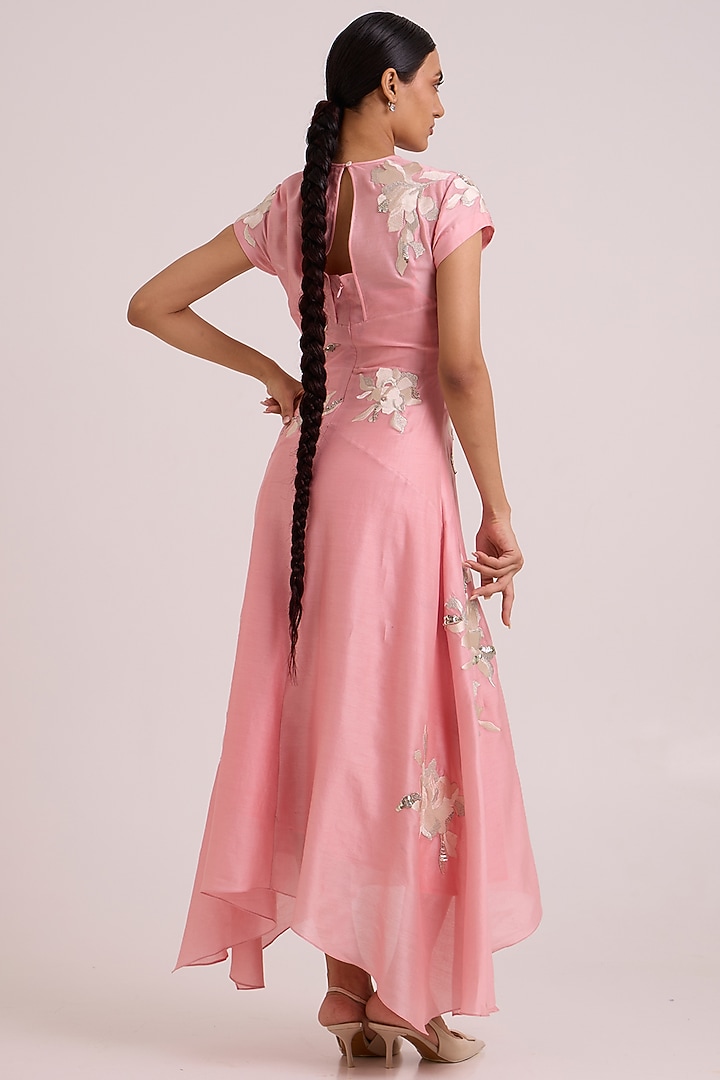 Blush Pure Handloom Chanderi Silk Embroidered Vacation Dress by MADDER MUCH at Pernia's Pop Up Shop
